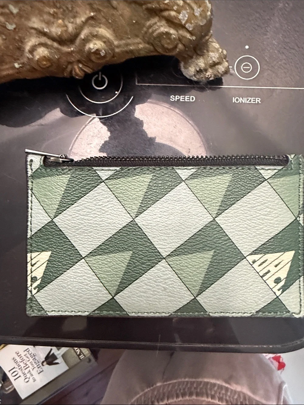 Coach Green Geometric Card Holder with Black Top